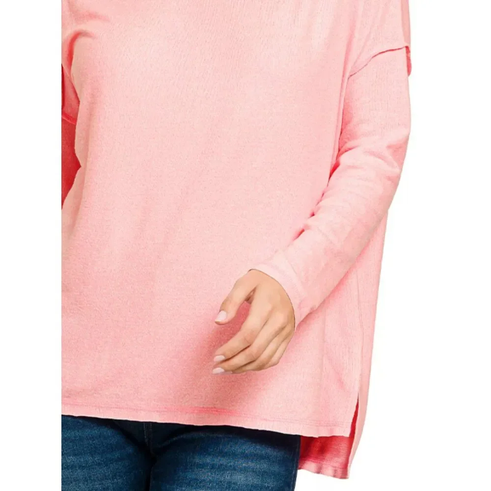 Zenana Full Size Melange Hacci Exposed Seam Hi-low Tee Plus Size